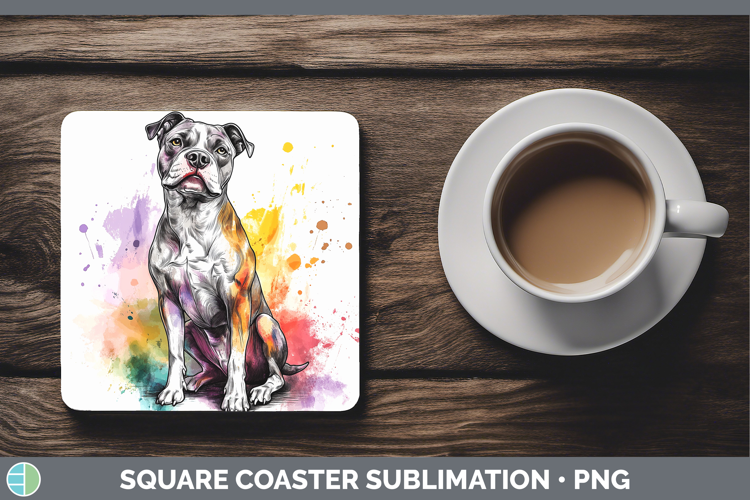 Watercolor Splash Dogs 03 American Staffordshire Square Coas