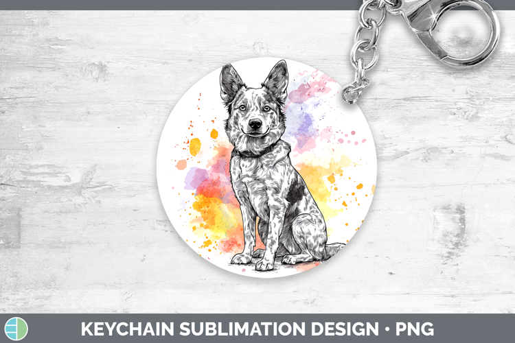 Watercolor Splash Dogs 03 Australian Cattle Dog Keychain Sub