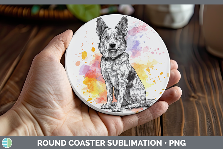 Watercolor Splash Dogs 03 Australian Cattle Dog Round Coaste