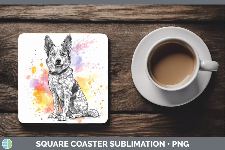 Watercolor Splash Dogs 03 Australian Cattle Dog Square Coast