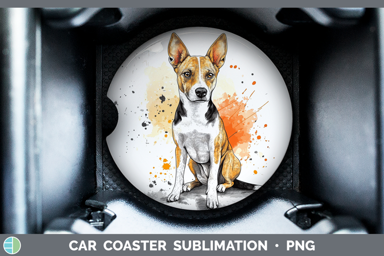 Watercolor Splash Dogs 03 Basenji Car Coaster Sublimation D