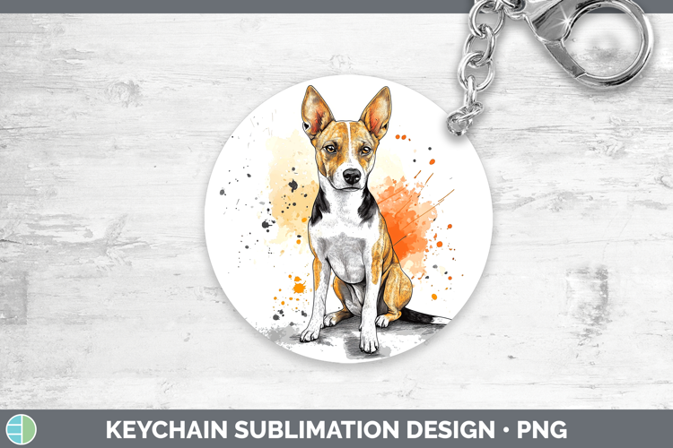 Watercolor Splash Dogs 03 Basenji Keychain Sublimation Keyri