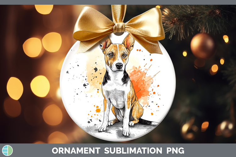 Watercolor Splash Dogs 03 Basenji Ornament Sublimation Baubl