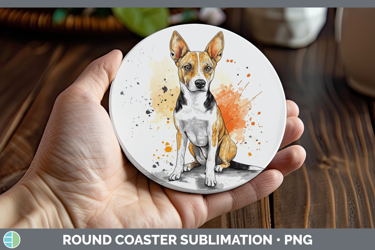 Watercolor Splash Dogs 03 Basenji Round Coaster Sublimation