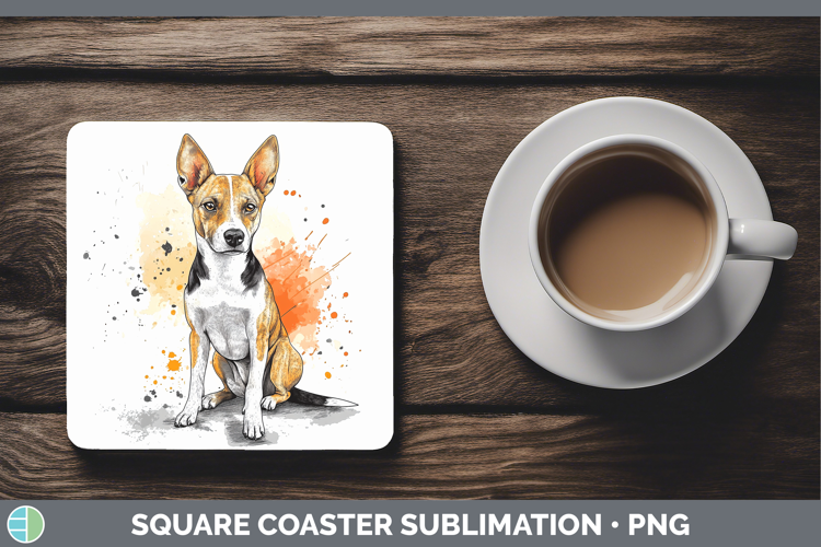 Watercolor Splash Dogs 03 Basenji Square Coaster Sublimation