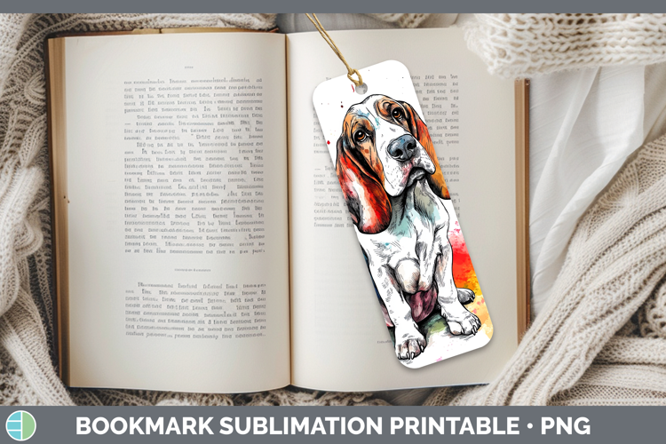 Watercolor Splash Dogs 03 Basset Hound Bookmark Sublimation
