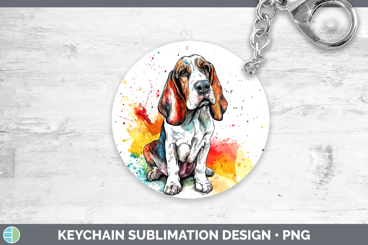 Watercolor Splash Dogs 03 Basset Hound Keychain Sublimation