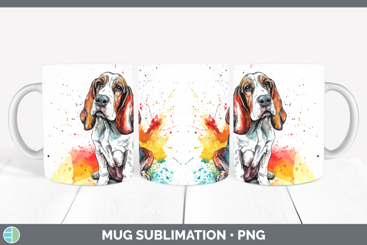 Watercolor Splash Dogs 03 Basset Hound Mug Wrap Sublimation