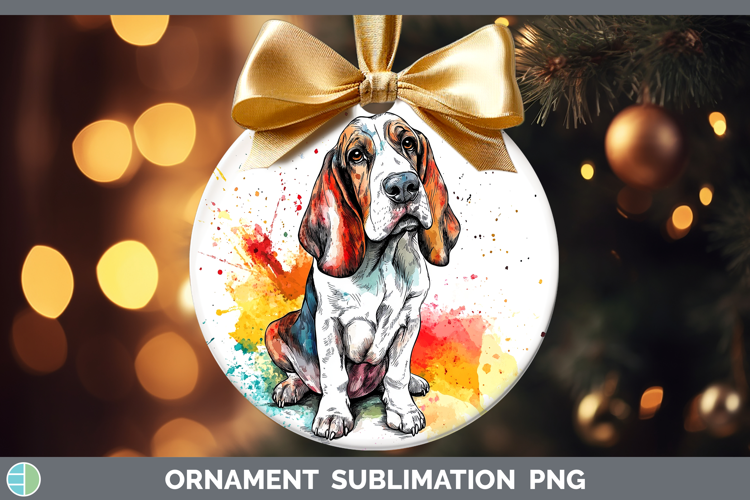 Watercolor Splash Dogs 03 Basset Hound Ornament Sublimation