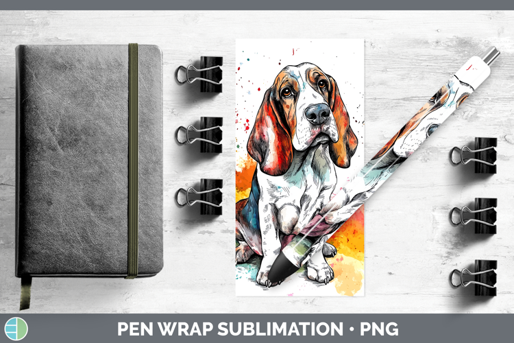 Watercolor Splash Dogs 03 Basset Hound Pen Wrap Sublimation