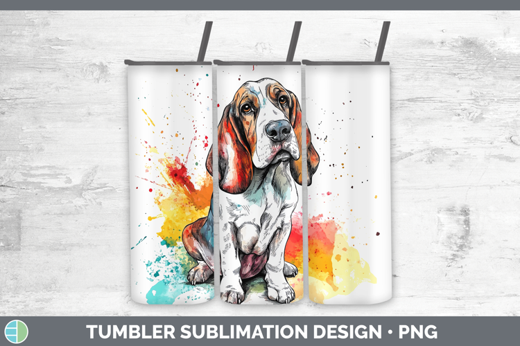 Watercolor Splash Dogs 03 Basset Hound Tumbler Sublimation 2