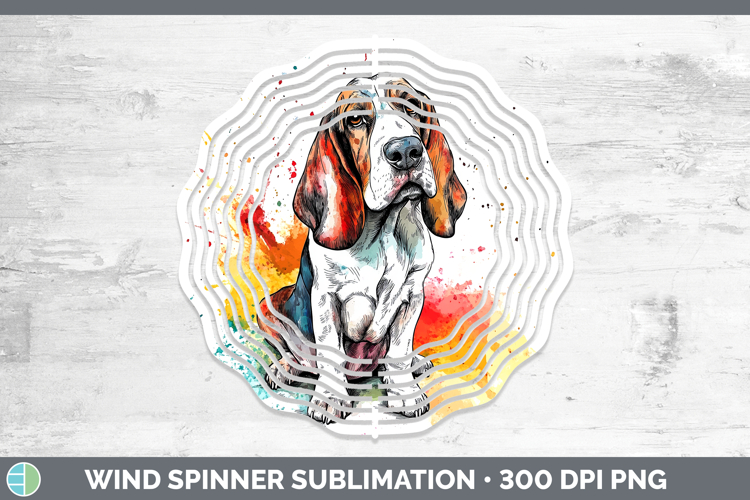 Watercolor Splash Dogs 03 Basset Hound Wind Spinner Sublimat