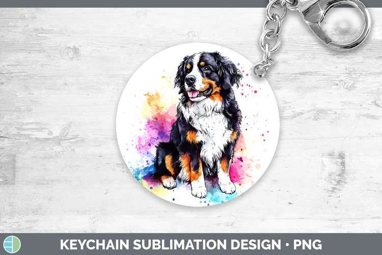 Watercolor Splash Dogs 03 Bernese Mountain Dog Keychain Subl