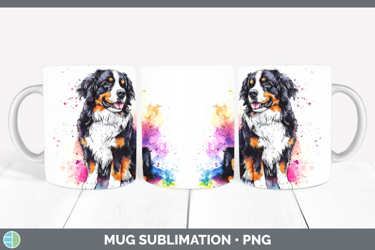 Watercolor Splash Dogs 03 Bernese Mountain Dog Mug Wrap Subl