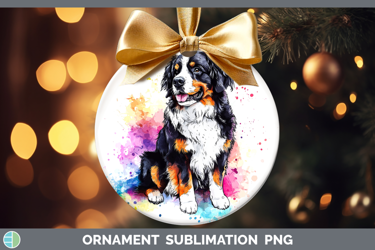 Watercolor Splash Dogs 03 Bernese Mountain Dog Ornament Subl