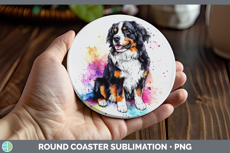Watercolor Splash Dogs 03 Bernese Mountain Dog Round Coaster