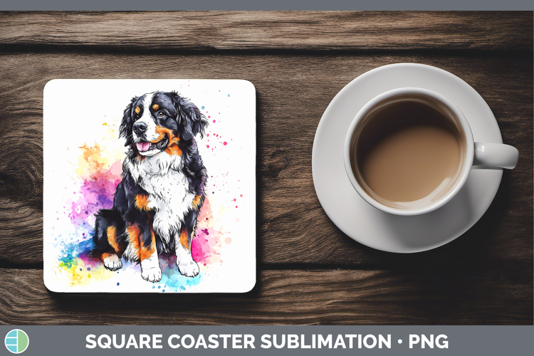 Watercolor Splash Dogs 03 Bernese Mountain Dog Square Coaste