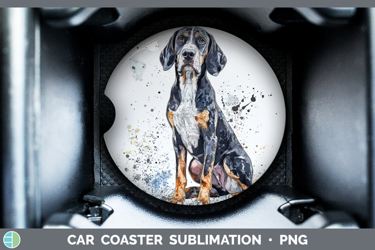 Watercolor Splash Dogs 03 Bluetick Coonhound Car Coaster Sub