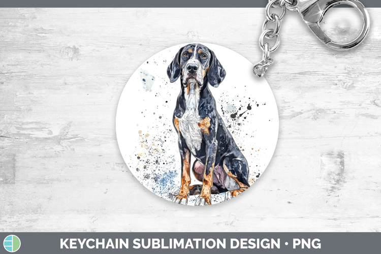 Watercolor Splash Dogs 03 Bluetick Coonhound Keychain Sublim