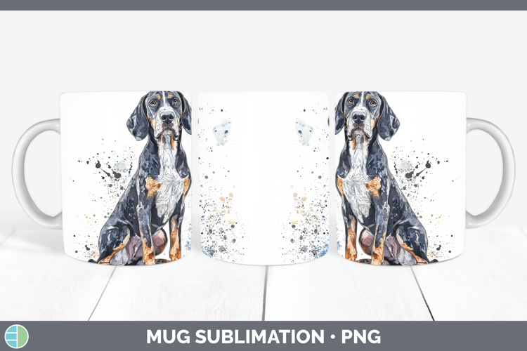Watercolor Splash Dogs 03 Bluetick Coonhound Mug Wrap Sublim