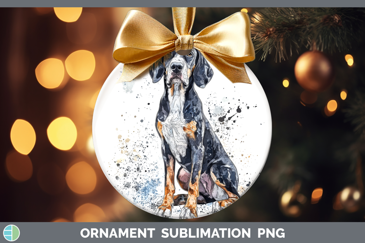 Watercolor Splash Dogs 03 Bluetick Coonhound Ornament Sublim