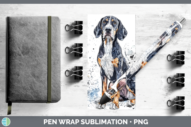 Watercolor Splash Dogs 03 Bluetick Coonhound Pen Wrap Sublim