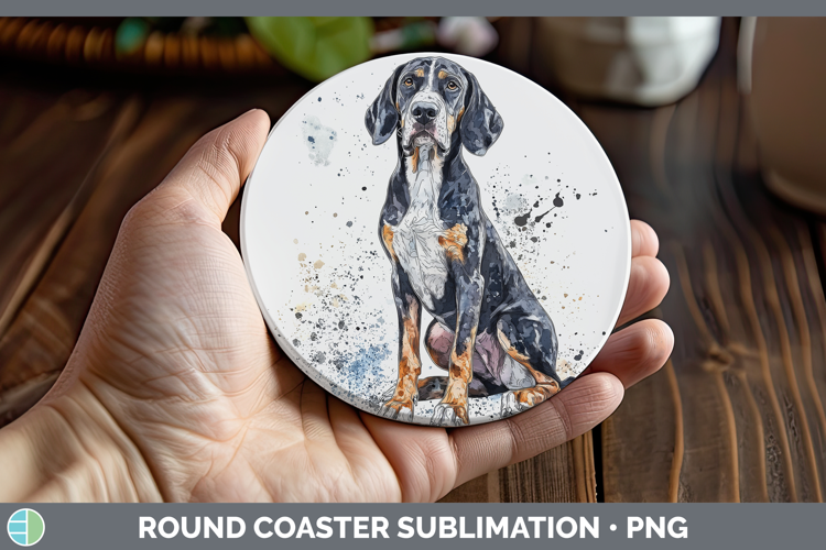 Watercolor Splash Dogs 03 Bluetick Coonhound Round Coaster S