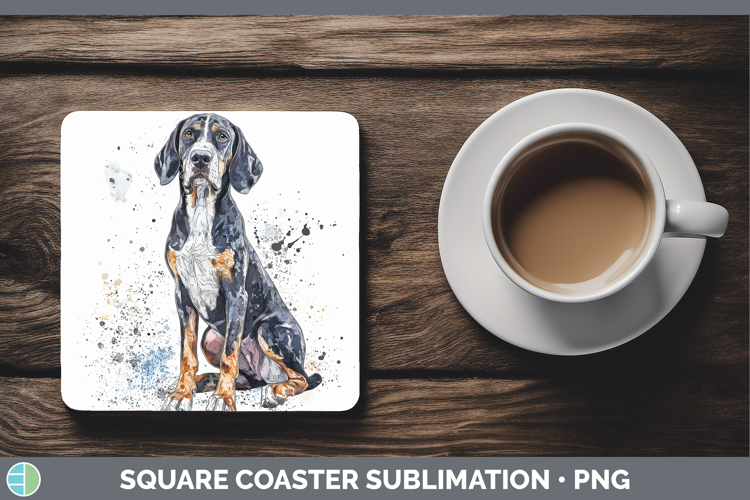 Watercolor Splash Dogs 03 Bluetick Coonhound Square Coaster