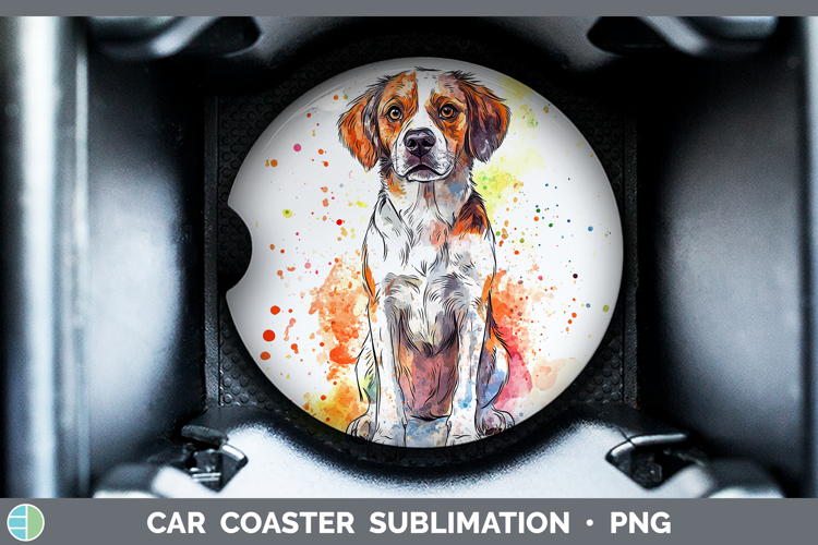 Watercolor Splash Dogs 03 Brittany Dog Car Coaster Sublimati