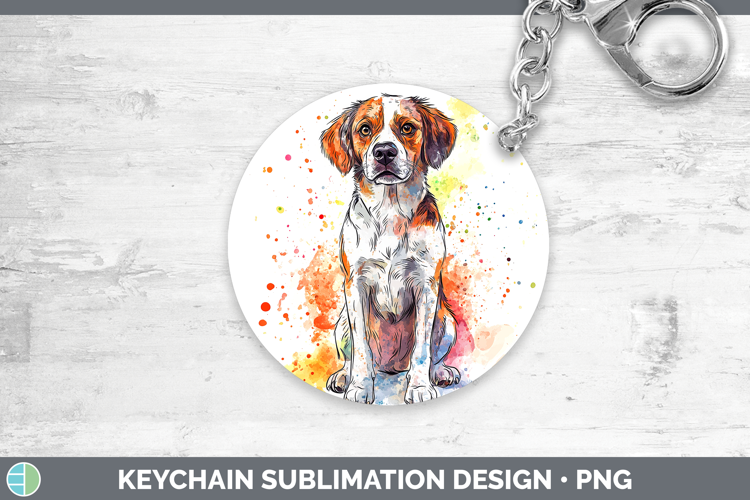 Watercolor Splash Dogs 03 Brittany Dog Keychain Sublimation