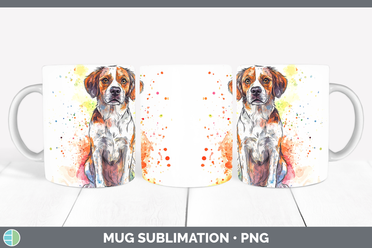 Watercolor Splash Dogs 03 Brittany Dog Mug Wrap Sublimation