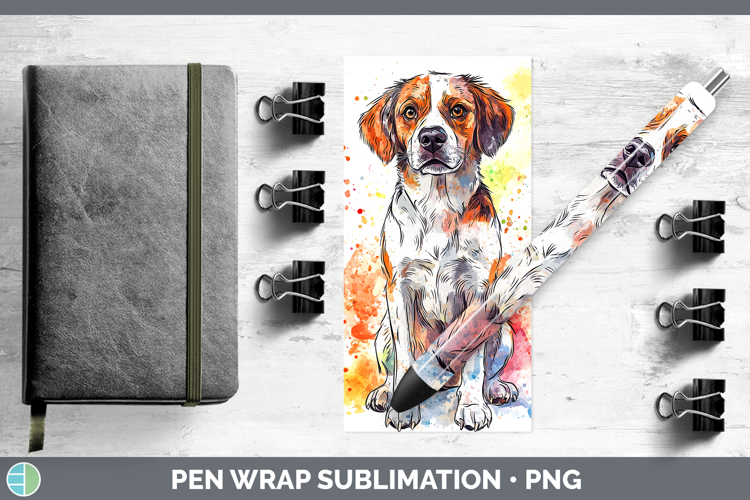 Watercolor Splash Dogs 03 Brittany Dog Pen Wrap Sublimation