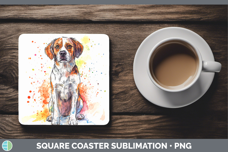 Watercolor Splash Dogs 03 Brittany Dog Square Coaster Sublim