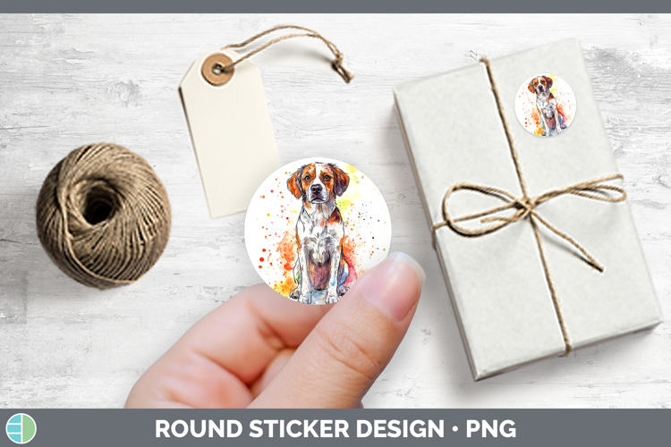Watercolor Splash Dogs 03 Brittany Dog Stickers | Round Labe