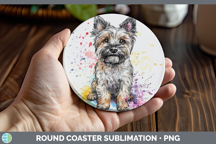 Watercolor Splash Dogs 03 Cairn Terrier Round Coaster Sublim