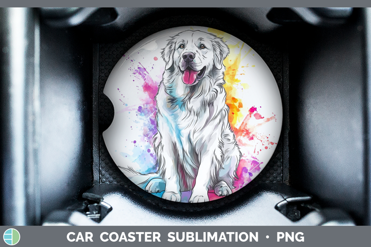 Watercolor Splash Dogs 03 Great Pyrenees Car Coaster Sublima