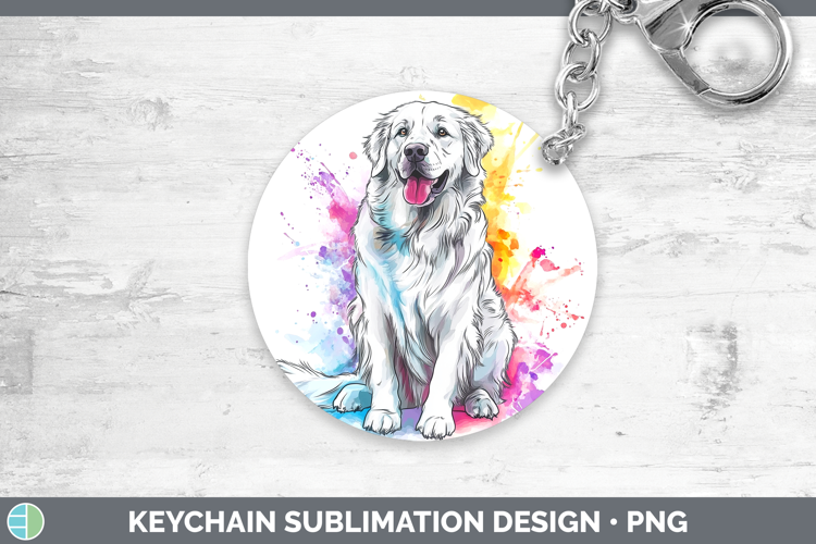Watercolor Splash Dogs 03 Great Pyrenees Keychain Sublimatio