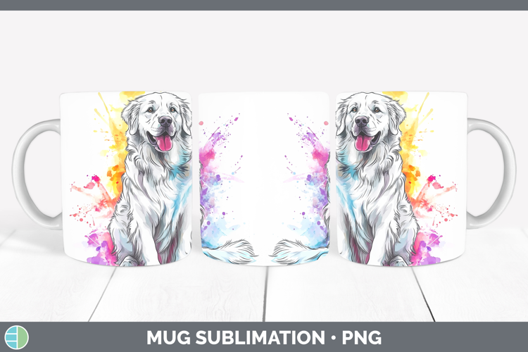 Watercolor Splash Dogs 03 Great Pyrenees Mug Wrap Sublimatio