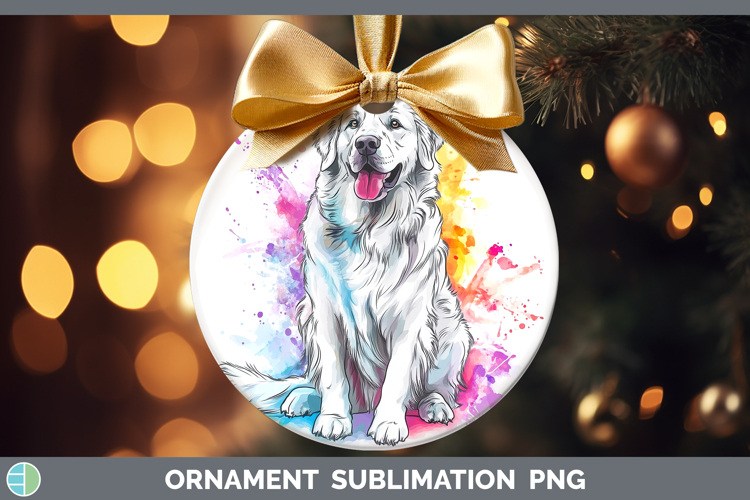 Watercolor Splash Dogs 03 Great Pyrenees Ornament Sublimatio