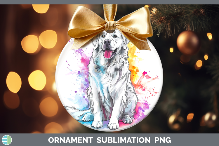 Watercolor Splash Dogs 03 Great Pyrenees Ornament Sublimatio