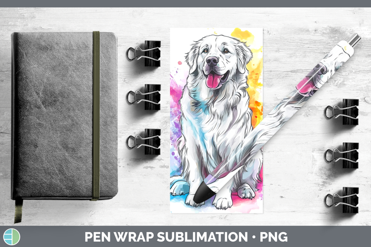 Watercolor Splash Dogs 03 Great Pyrenees Pen Wrap Sublimatio