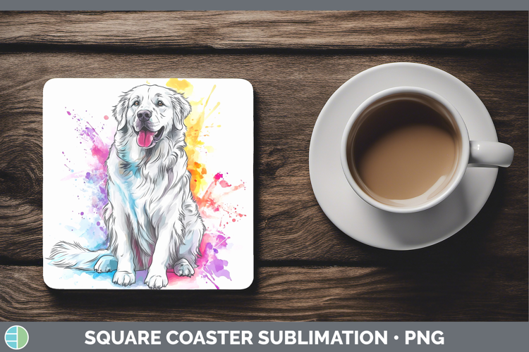 Watercolor Splash Dogs 03 Great Pyrenees Square Coaster Subl