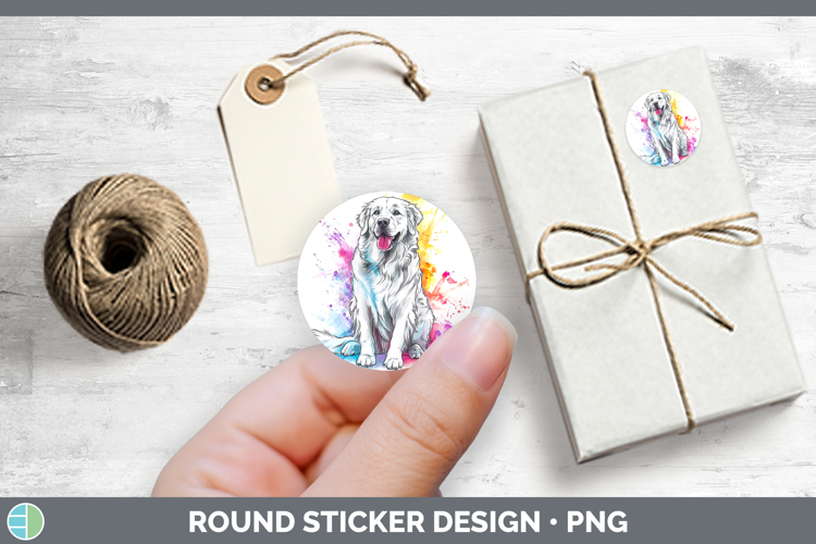 Watercolor Splash Dogs 03 Great Pyrenees Stickers | Round La