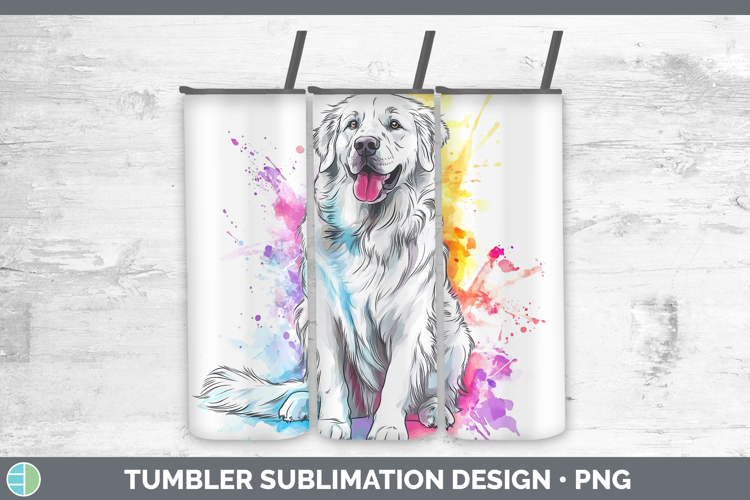 Watercolor Splash Dogs 03 Great Pyrenees Tumbler Sublimation