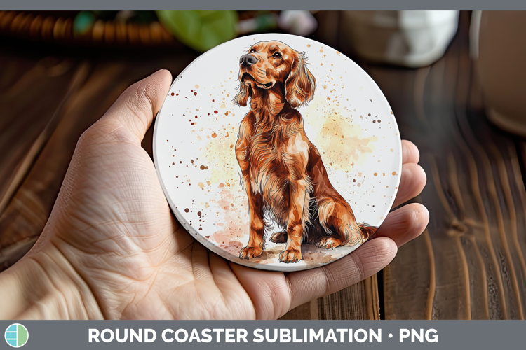 Watercolor Splash Dogs 03 Irish Setter Round Coaster Sublima