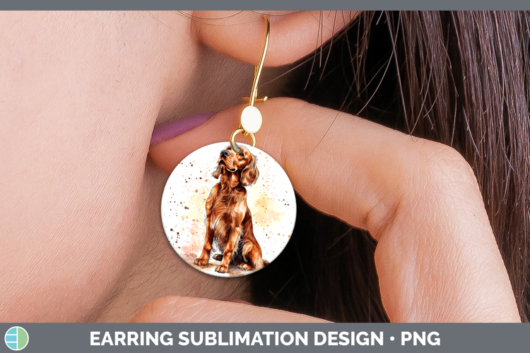 Watercolor Splash Dogs 03 Irish Setter Round Earrings Sublim