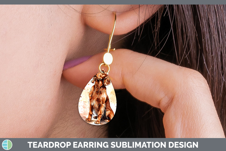Watercolor Splash Dogs 03 Irish Setter Teardrop Earrings Sub