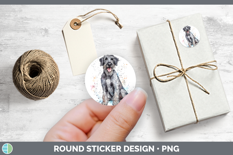 Watercolor Splash Dogs 03 Irish Wolfhound Stickers | Round