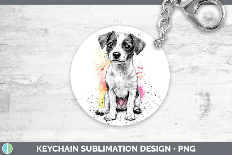 Watercolor Splash Dogs 03 Jack Russell Terrier Keychain Subl