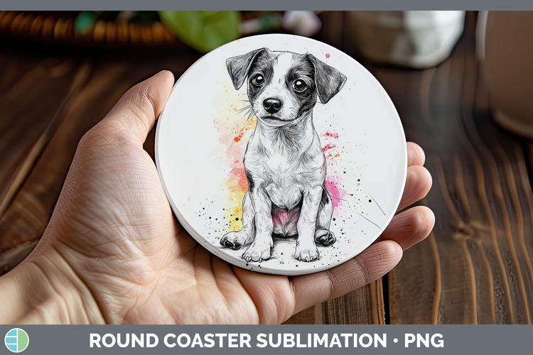Watercolor Splash Dogs 03 Jack Russell Terrier Round Coaster